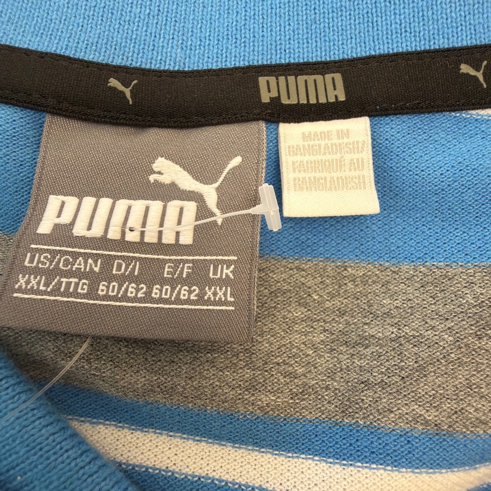 Puma Mens Race Stripe Pique Polo French Blue Grey Striped Dry Cell XXL New - Picture 7 of 10